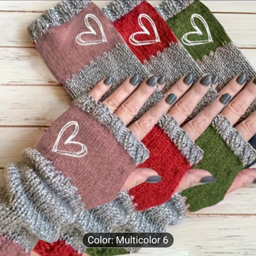 Heart Knit Fingerless Gloves. In Red, Pink Or Green